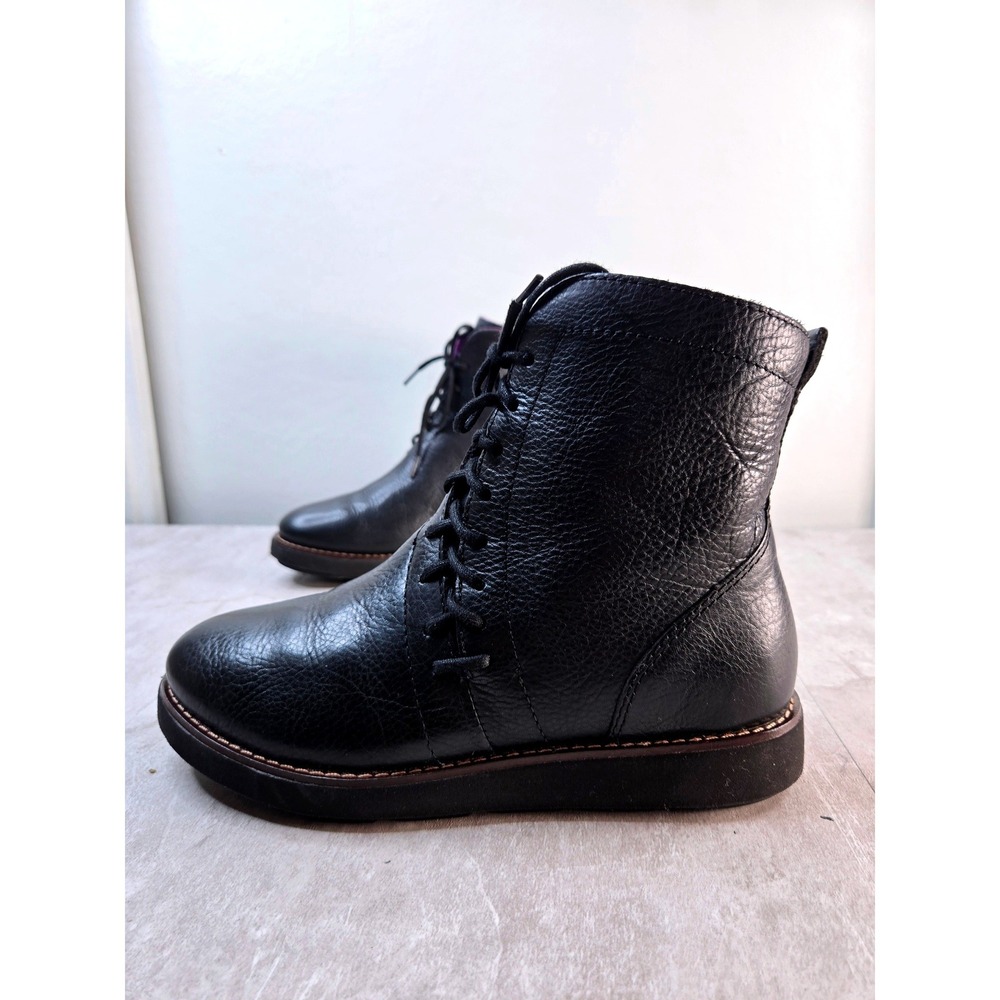 Bionica Slip Resistant Ankle Boot Black Leather Asymmetrical Lace Up Moto Bootie